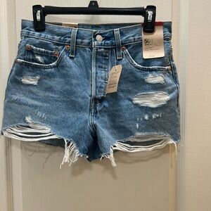 Levi's 501 Blue Ripped Jean Shorts